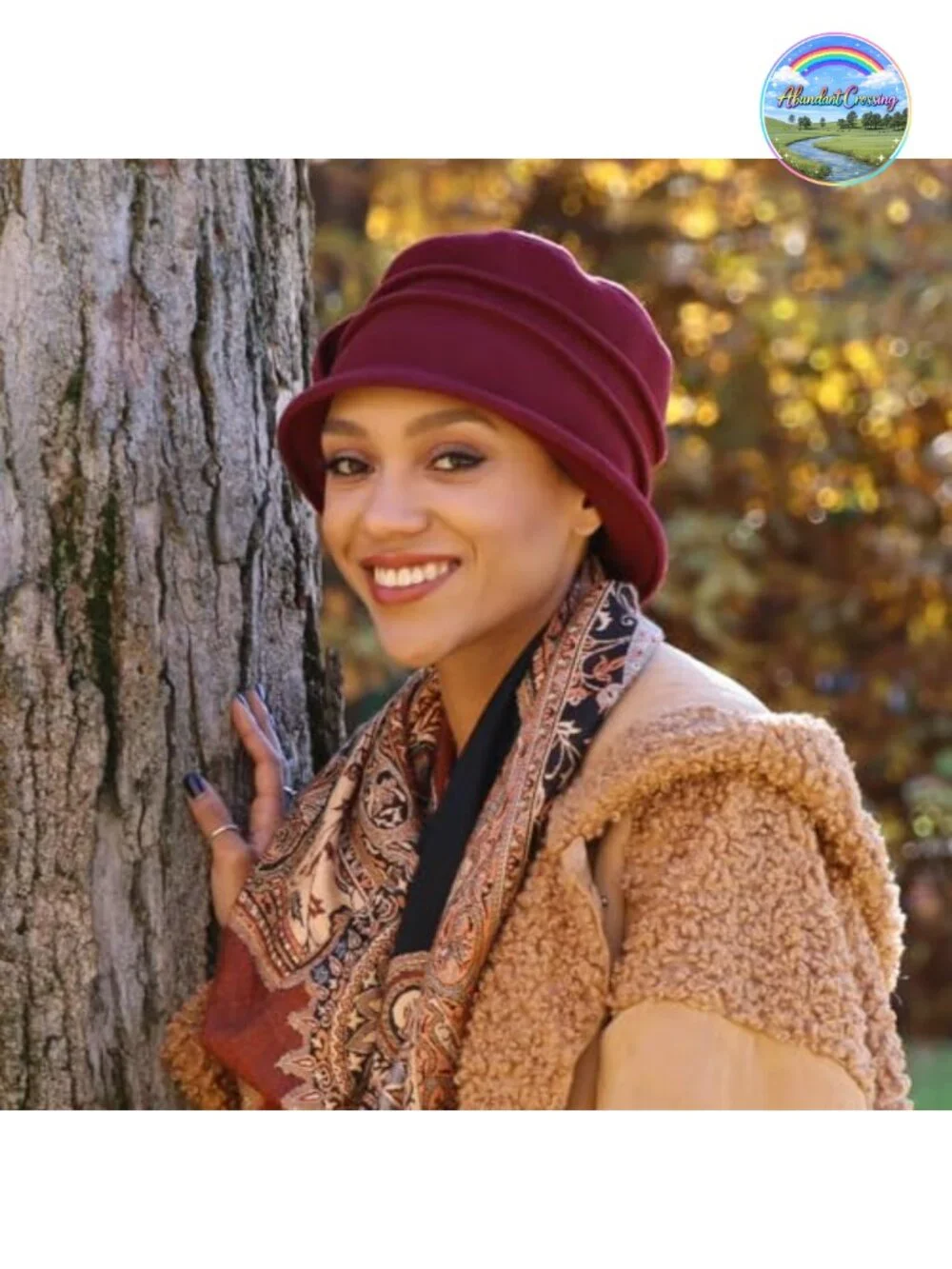 Womens Fleece Cloche Hat with Flower Detailing for Cold Weather Chemo Headwear